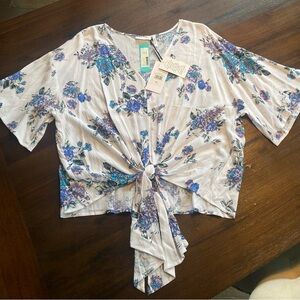Chic Floral Knot-Front Blouse NWT